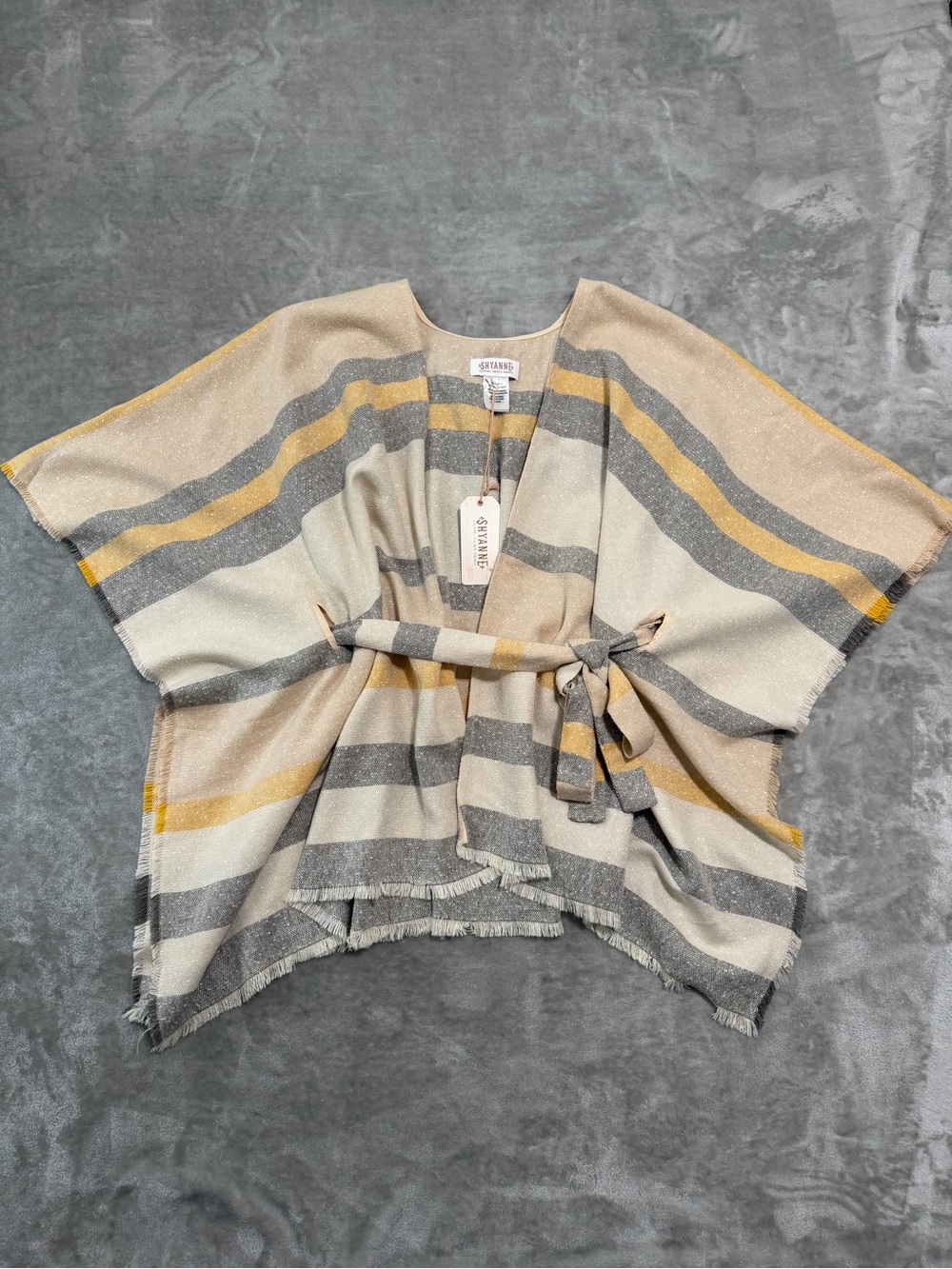 NWT Shyanne Striped Belted Poncho Cape Fringe Open Front Western/Boho OS